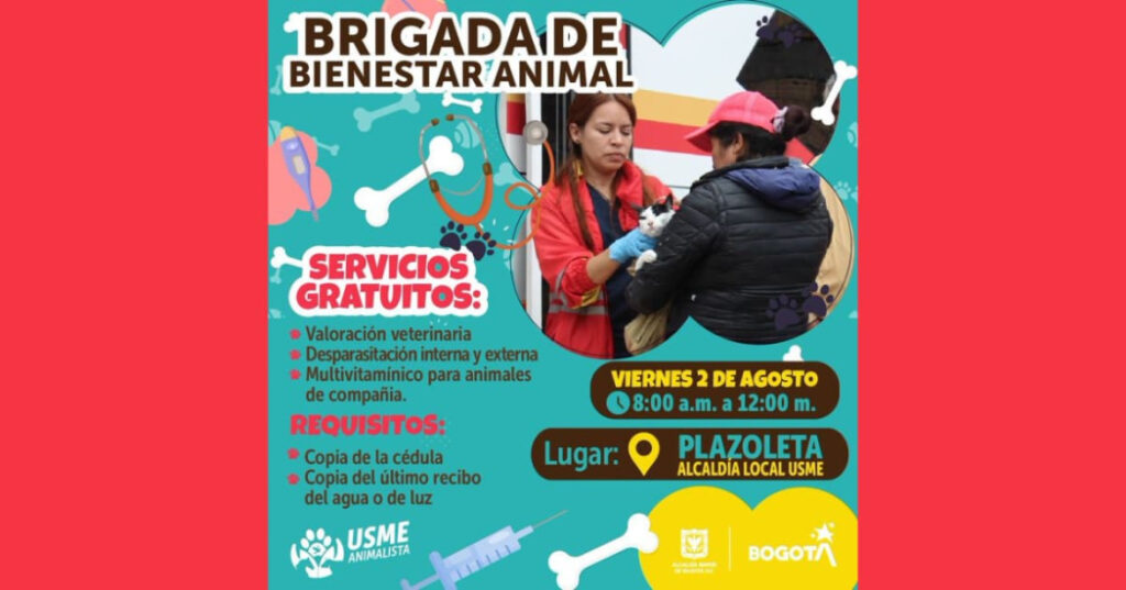 Jornada de bienestar animal en Usme: Servicios gratuitos y más este 2 de agosto.