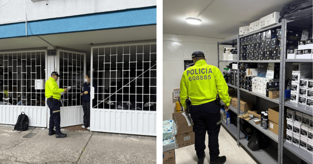 Autoridades incautaron suministros de tecnología falsificados en Bogotá.