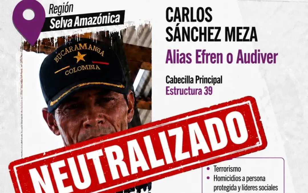 En operativo conjunto en Cumaribo (Vichada), Fuerzas Militares neutralizaron a alias 'Efrén', jefe de la estructura 39 de las disidencias de 'Iván Mordisco' - Foto: @PedroSanchezCol
