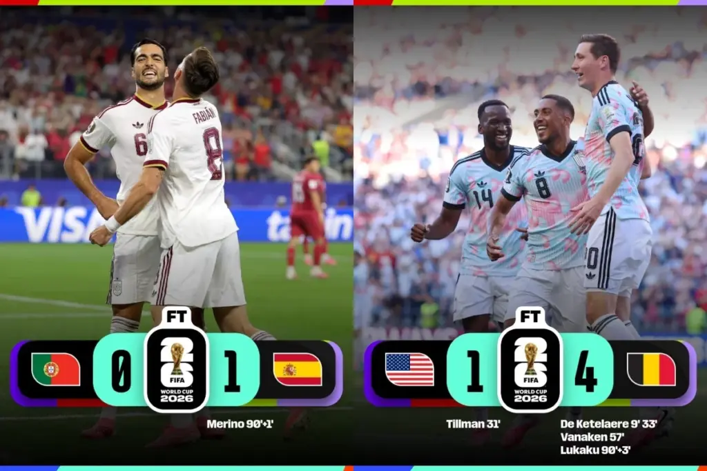 España eliminó a la Portugal de Cristiano Ronaldo con un agónico gol de Mikel Merino, mientras que Bélgica goleó 4-1 al coanfitrión Estados Unidos - Foto: @FIFAWorldCup