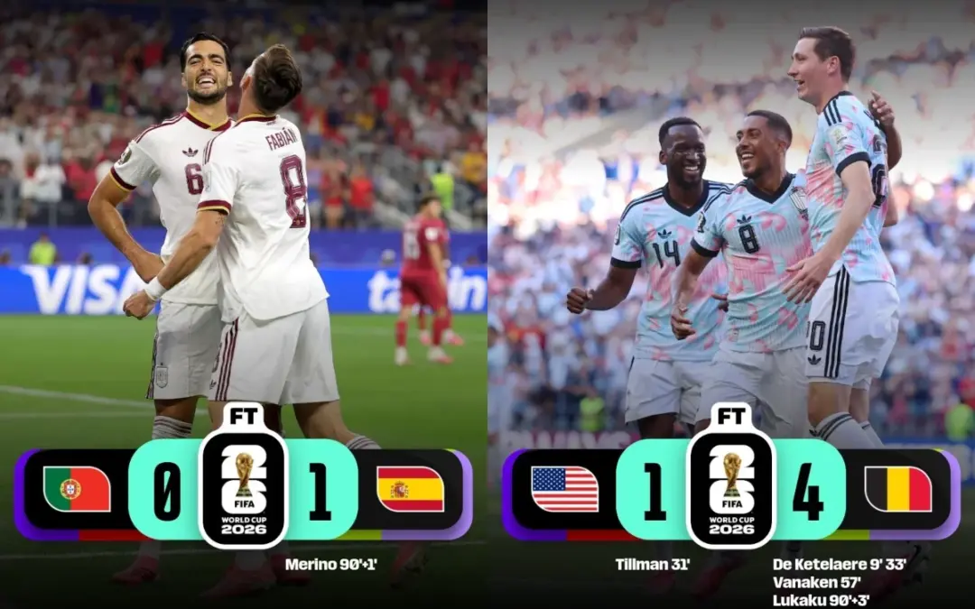 España eliminó a la Portugal de Cristiano Ronaldo con un agónico gol de Mikel Merino, mientras que Bélgica goleó 4-1 al coanfitrión Estados Unidos - Foto: @FIFAWorldCup